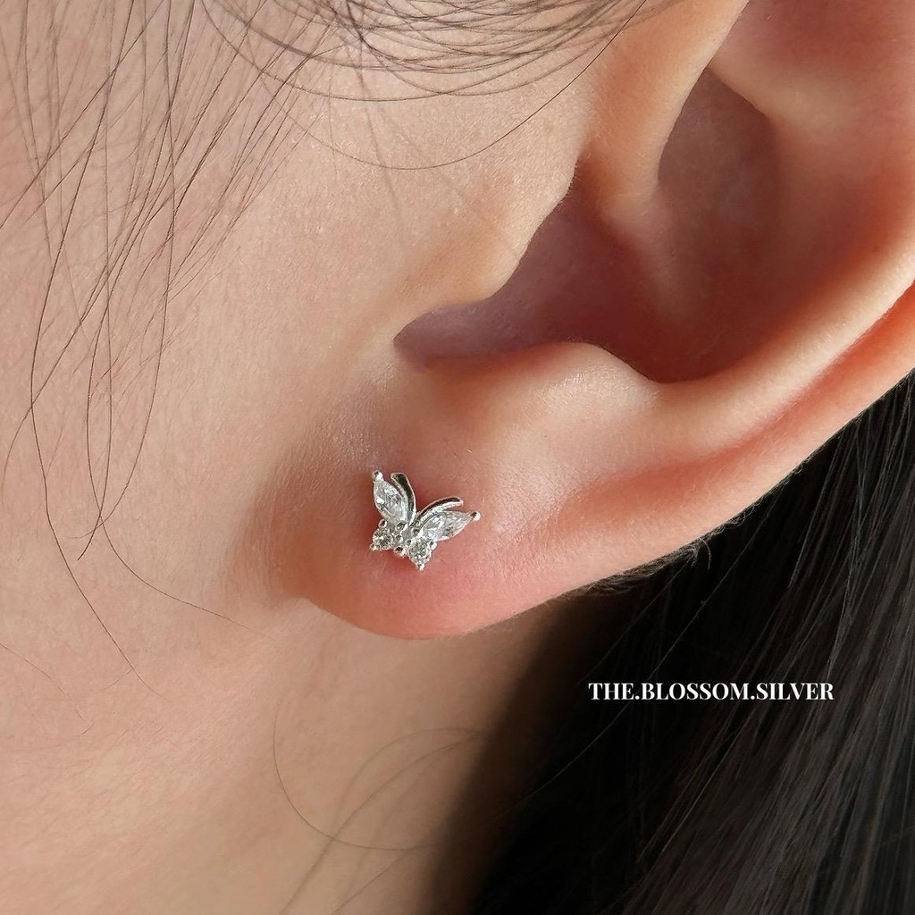 Butterfly cz S925 | ต่างหูผีเสื้อพลอย | ขนาด 7*5 มิล | เงินแท้ 92.5% (ราคาต่อคู่) ต่างหูเงินแท้ งานช่างไทย