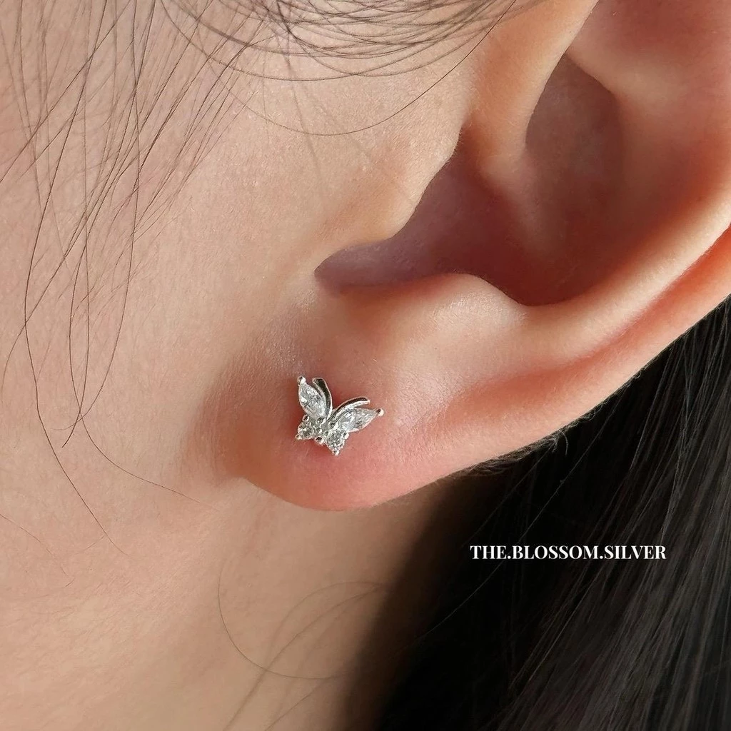 Butterfly cz S925 | ต่างหูผีเสื้อพลอย | ขนาด 7*5 มิล | เงินแท้ 92.5% (ราคาต่อคู่) ต่างหูเงินแท้ งานช่างไทย