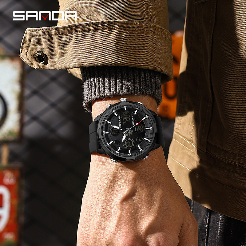 Sanda ใหม่ นาฬิกาข้อมืออิเล็กทรอนิกส์ แฟชั่น กันน้ํา อเนกประสงค์ สําหรับผู้ชาย SD9053-4