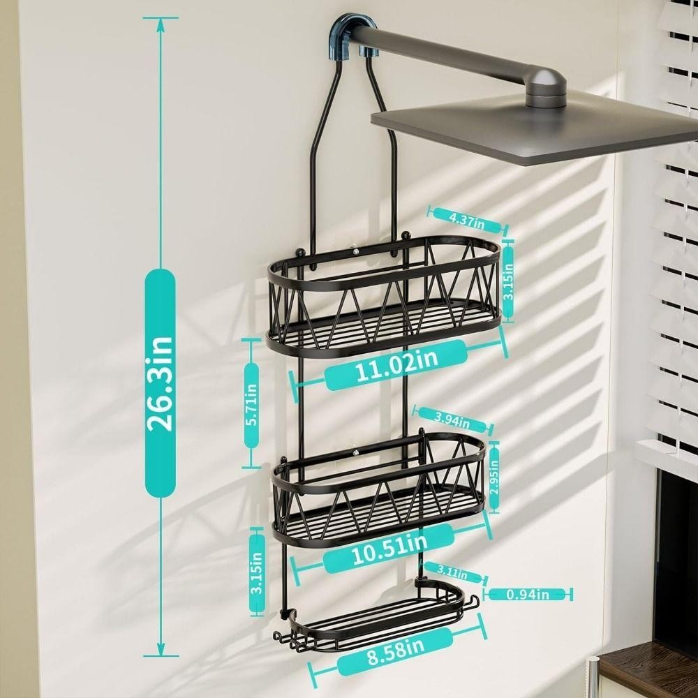 ถัดไปตะกร้าอาบน้ําแบบแขวนไม่เจาะกันสนิมกว่าตัวจัดหัวฝักบัวตะขอทนทานพื้นที่กว้างพิเศษตะกร้าสบู่ที่ถอดออกได้ห้องน้ํา - รูปที่ 2