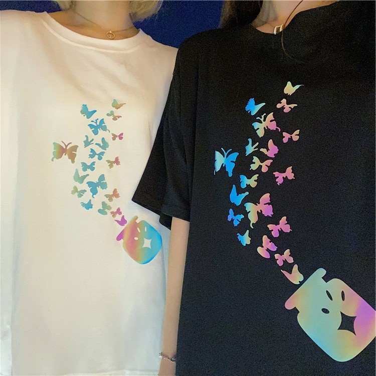 MAO SHOP เสื้อยืด สะท้อนแสง Oversize ผ้าCotton 100% แฟชั่นสไตล์เกาหลี T-Shirt