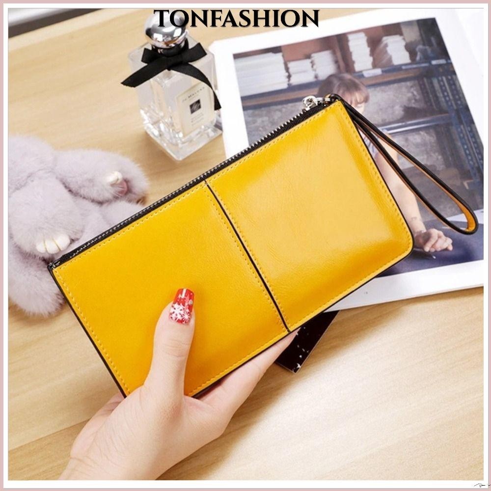 Tonfashion กระเป๋าสตางค์ กระเป๋าคลัทช์ หนัง สไตล์วินเทจ มีซิป ขนาดใหญ่ จุของได้เยอะ สําหรับผู้หญิง