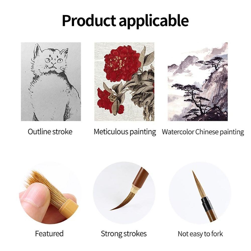 ROSEGOOD 6/9/12/16 ชิ้นแปรงภาพวาดจีน,พร้อม Roll-up ไม้ไผ่ผู้ถือแปรง Sumi ภาพวาดเขียนพู่กันชุด, Kanji Art Art Supply เริ่มต้น Master แปรงสีน้ํา - รูปที่ 7