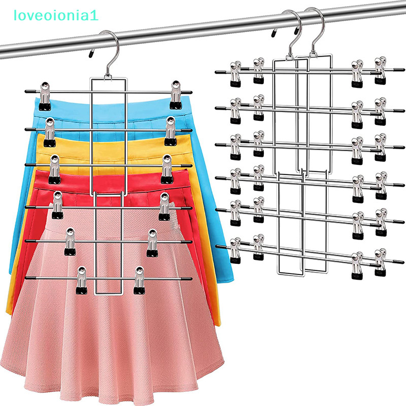 【loveoionia1】ไม้แขวนเสื้อ กางเกงขาสั้น หลายชั้น กันลื่น ประหยัดพื้นที่ สําหรับแขวนเสื้อผ้า【IA】