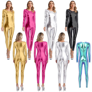 YOYOJIA Womens Metallic Shiny Unitard Dancewear รอบคอแขนยาว …