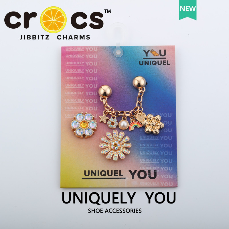 Jibbitz crocs charms ชุดหัวเข็มขัด สายรุ้ง ประดับพลอย (พร้อมการ์ดกระดาษแข็ง)