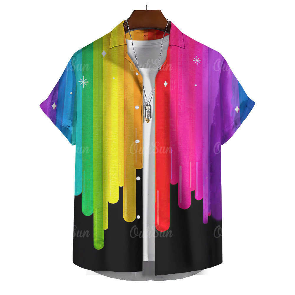 เสื้อเชิ้ตลําลอง พิมพ์ลายทาง 3 มิติ สีรุ้ง ทรงหลวม สวมใส่สบาย คุณภาพสูง แฟชั่นฤดูร้อน สไตล์ฮาวาย สําหรับผู้ชาย