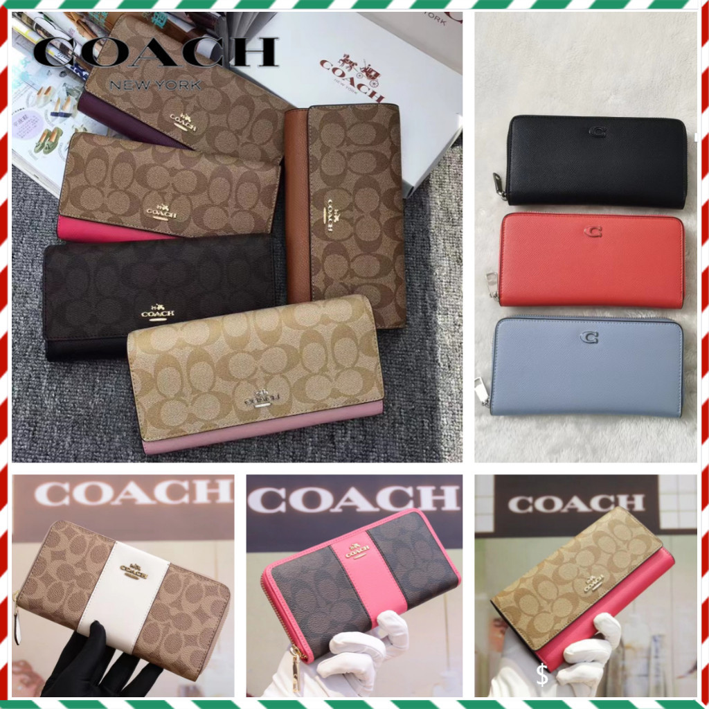 ของแท้ 100% Coach กระเป๋าสตางค์ผู้หญิง กระเป๋าสตางค์ใบยาว กระเป๋าสตางค์หนังซิป 52859 31546