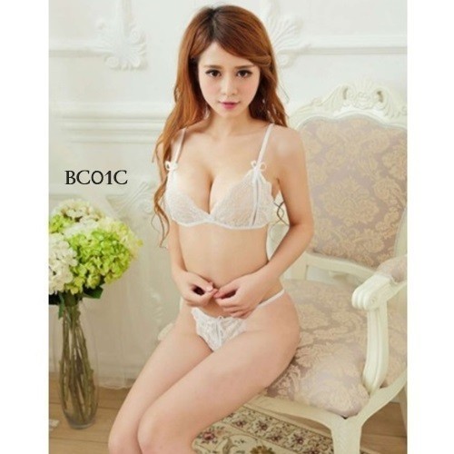 G String Lingerie Bra Cd ชุดชั้นในลูกไม้ผู้หญิงสีขาว Bc01C