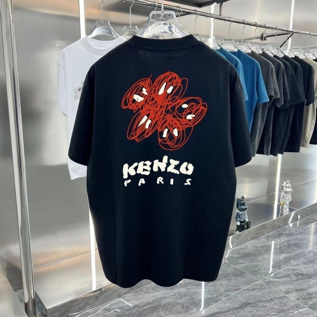 Original Order เสื้อแขนสั้นลําลอง คอปก ทรงหลวม พิมพ์ลายดอกไม้ Begonia เพ้นท์มือ เหมาะกับฤดูร้อน สําหรับผู้ชาย และผู้หญิง