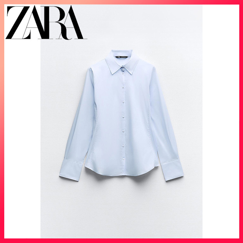 Zara24 ใหม่ เสื้อเชิ้ต ป๊อปลิน สลิม ฤดูใบไม้ผลิ สําหรับผู้หญิง