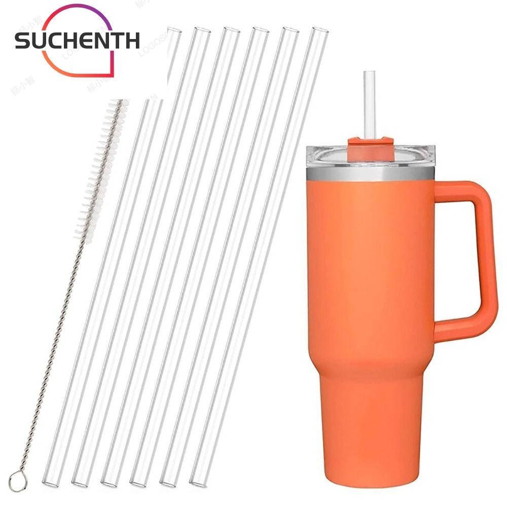 Suchenth หลอดดูดน้ําพลาสติก 9 มม. ทนทาน ใช้ซ้ําได้ พร้อมแปรง แบบเปลี่ยน 1 ชุด