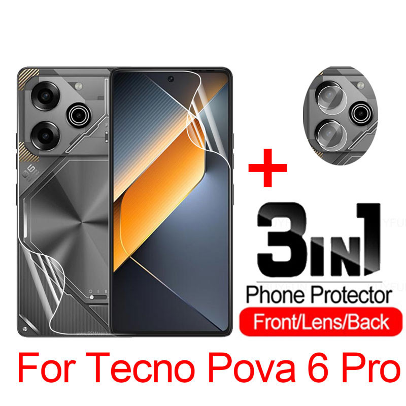 3in1 ฟิล์มไฮโดรเจลใส ป้องกันเลนส์กล้อง หน้า หลัง สําหรับ Tecno Pova 6 5 Pro Tecno Pova6Pro 5G 2024