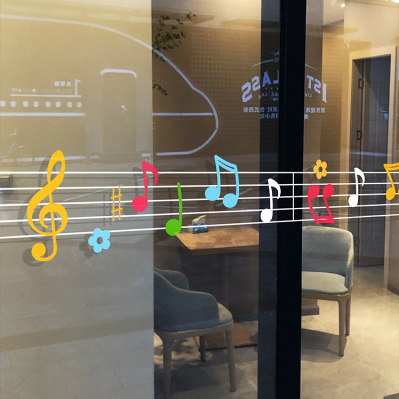 สติกเกอร์ติดกระจก หน้าต่าง ลายโน้ตดนตรี เปียโน กีตาร์ไฟฟ้าสถิตย์ สําหรับติดตกแต่งห้องเรียน ประตู กระจก
