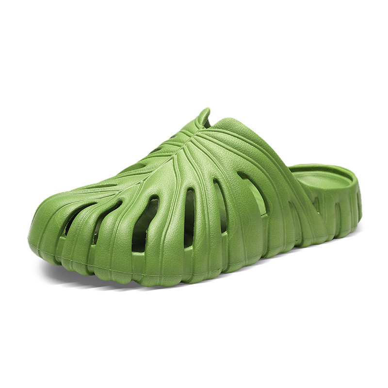 Summer Men's Slippers Home Monstera Deliciosa Slippers Eva Deodorant Slip-on Soft Bottom Hole Shoes 