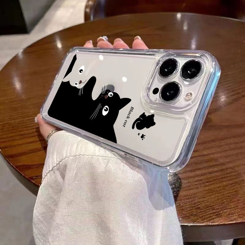 น่ารักการ์ตูนแมวดําเคสโทรศัพท์สําหรับRedmiหมายเหตุ14 11 12 13 Pro Plus Turbo 12S 11 10S Pro Redmi 13C 14C 12โปร่งใสTPUนุ่ม - รูปที่ 5