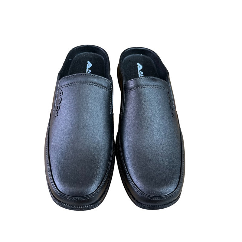 รองเท้ากันลื่น 🐝🐝ADDA รุ่น 17501 size 7-10 ไซส์ชาย ยี่ห้อแอดด้า รองเท้าแตะคัชชูหนังดำเนื้อยาง PVC เปิดส้นสีดำ