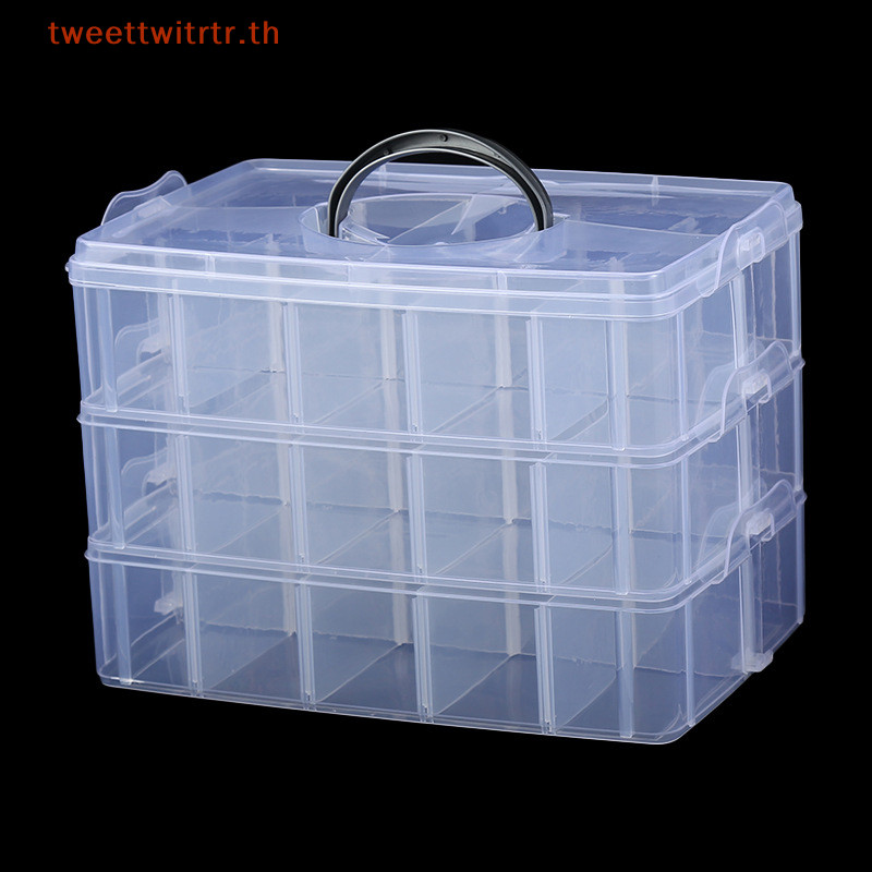 Trwitr กล่องพลาสติกใส 3 ชั้น วางซ้อนกันได้ ปรับได้ 30 ช่อง สําหรับจัดเก็บเครื่องประดับ ลูกปัด TH