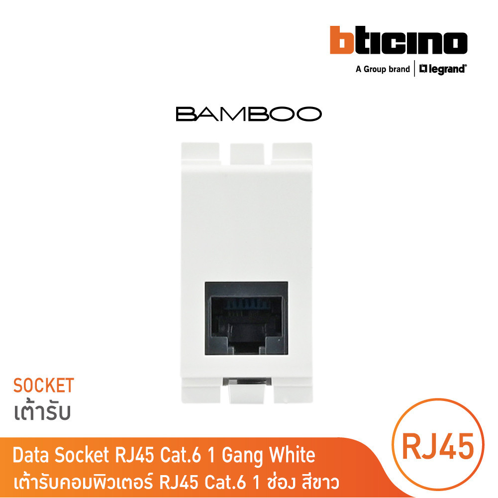 BTicino เต้ารับคอมพิวเตอร์ Cat6 RJ45, 1ช่อง แบมบู สีดำ Data Socket Cat6 RJ45, 1 Module รุ่น Bamboo | AE2179C6GR