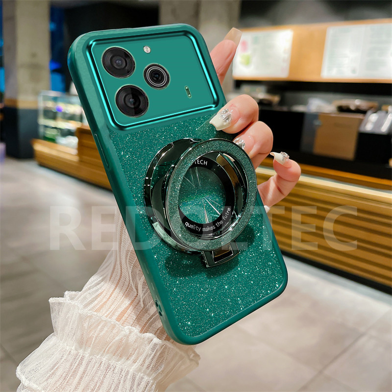 เคส Tecno Pova 6 Pro 5G Pova 6 5G 2024 เคสโทรศัพท์มือถือ แบบใส แต่งกลิตเตอร์ไล่โทนสี พร้อมขาตั้งแม่เ