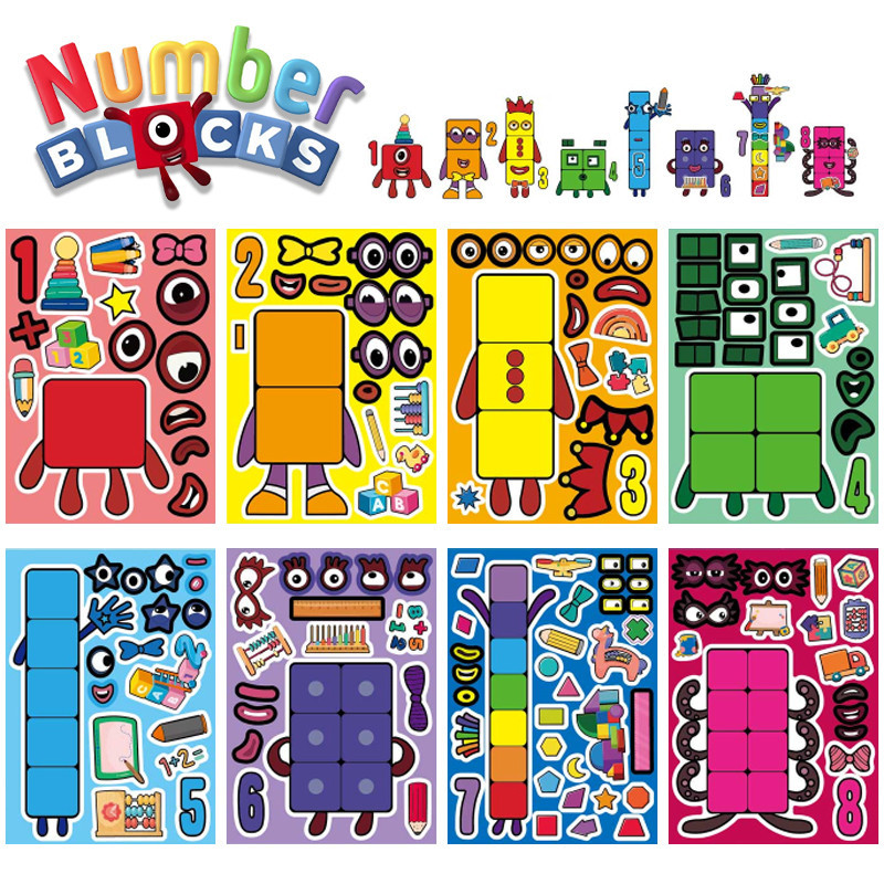 8PCS CartoonDigital Pencil People Stickers Cartoon Creative Stickers Childrens Numberblocks Series Puzzle DIY สติกเกอร์สัตว์น่ารักระเบิดเปลี่ยนสติกเกอร์ปริศนา