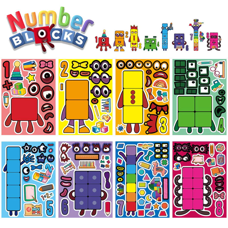 8PCS CartoonDigital Pencil People Stickers Cartoon Creative Stickers Childrens Numberblocks Series Puzzle DIY สติกเกอร์สัตว์น่ารักระเบิดเปลี่ยนสติกเกอร์ปริศนา