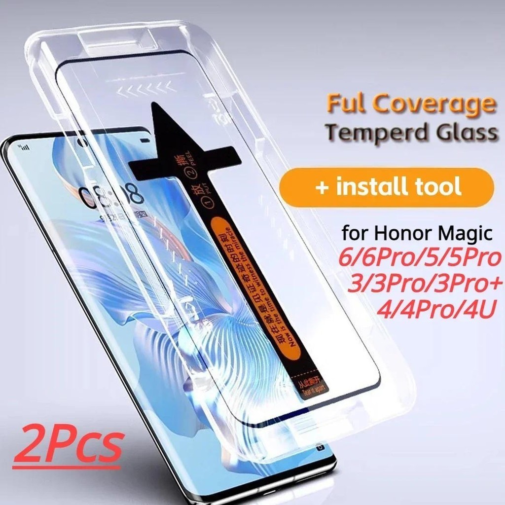กระจกนิรภัย 2 ชิ้น สําหรับ Honor Magic 6 5 Pro 4 Ultimate 3 Pro + ตัวป้องกันหน้าจอ พร้อมเครื่องมือติดตั้งอัตโนมัติ