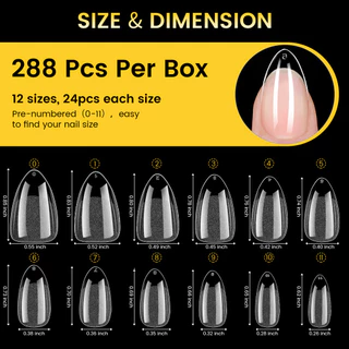 【Local】BORN PRETTY เล็บปลอมอัลมอนด์สั้น Matte 288 ชิ้น 12 ขนาด Pre-shape ใส พร้อมฐานคลุมสําหรับคลุมทั้งหมด