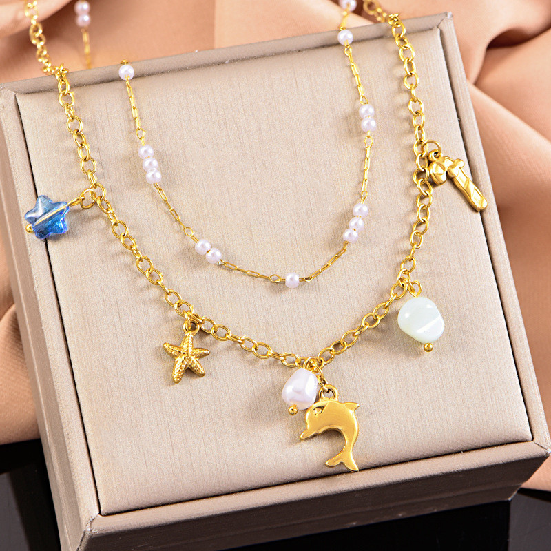Ocean series สร้อยคอสองชั้นเหล็กไทเทเนียม Xiaomi Zhuhai Star Shell จี้เครื่องประดับสําหรับผู้หญิง