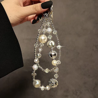 สายคล้องโทรศัพท์มือถือ สายคล้องโทรศัพท์แบบโซ่คู่ Rhinestone สายคล้องข้อมือแฟชั่นระดับไฮเอนด์สำหรับผู้หญิง