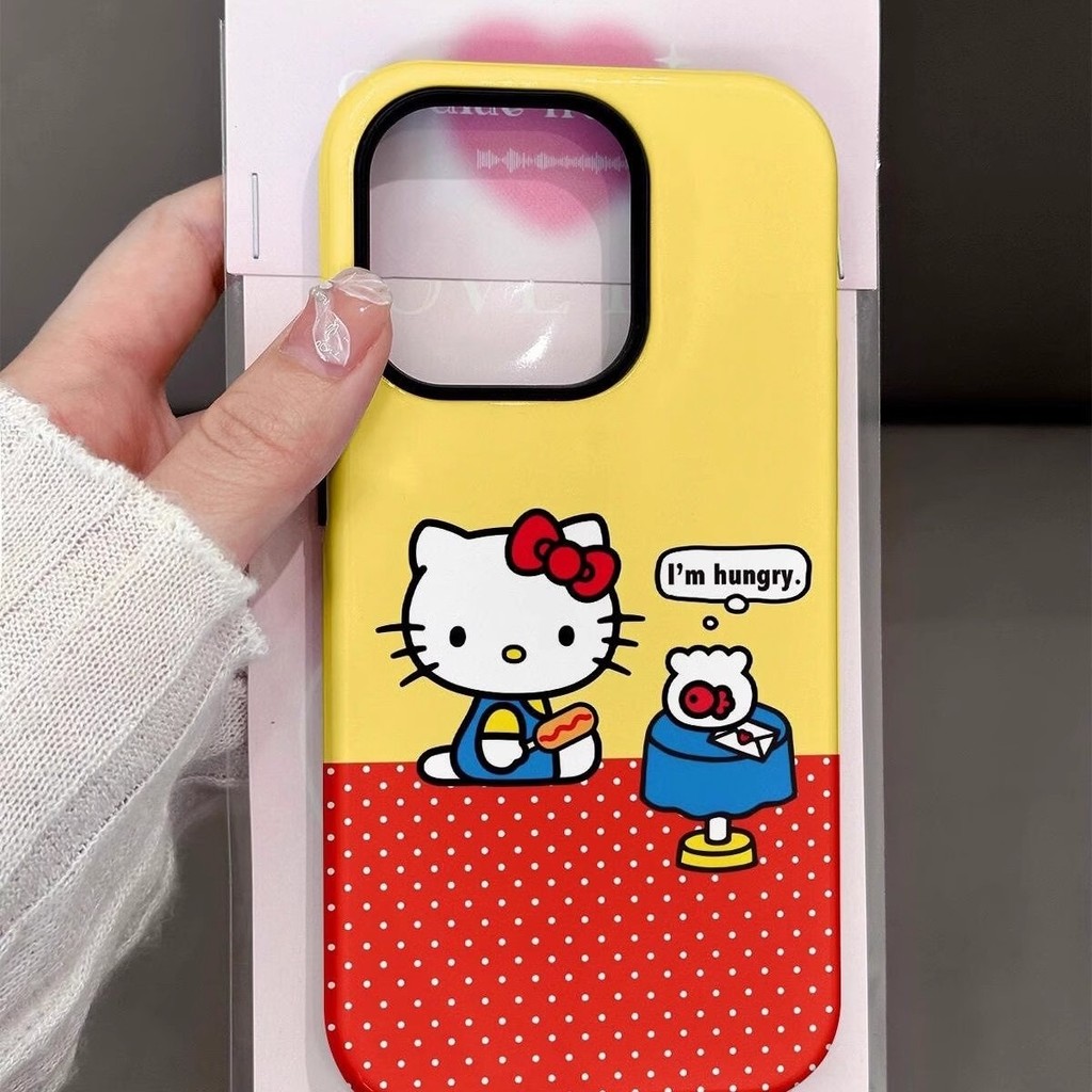เคสป้องกันลายปลาทองขนาดเล็กและ ktcat แบบประกบกันสำหรับ iPhone 16pro 14เคสแข็งแบบสองชั้น12 PROMAX XS 15PROMAX 16plus เคสโทรศัพท์กันกระแทก13pro xsmax 15pro 13PROMAX 7 8 PLUS