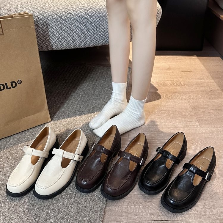 บัลเล่ต์ฝรั่งเศสรองเท้า Retro Laced-Up Mary Jane รองเท้าสไตล์อังกฤษรองเท้าหนังผู้หญิงหนา Soled รองเท้าโลฟเฟอร์ commuter loafer shoes
