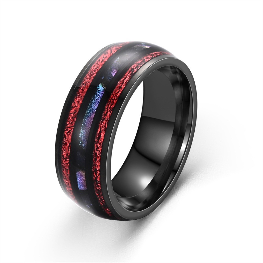 1ชิ้นเครื่องประดับสร้างสรรค์แฟชั่นสีดําด้านล่างลายไม้เปลือกแหวนสแตนเลส