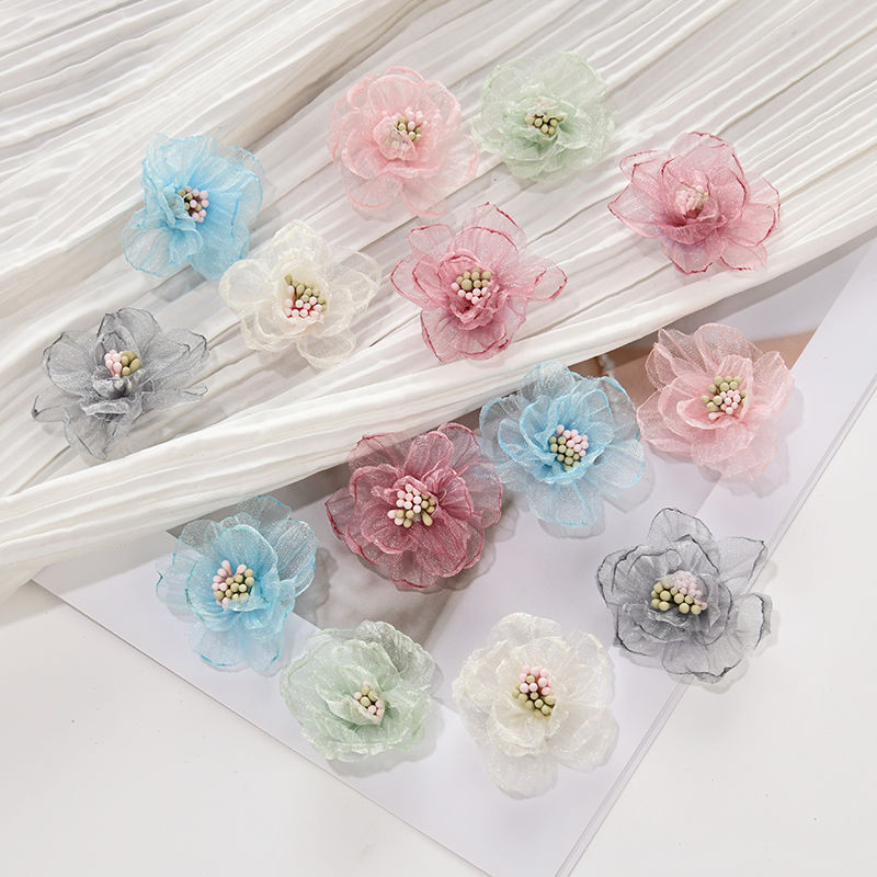 5/1pcs 4.5 ซม. Organza ประดิษฐ์ดอกไม้หัว DIY ชุดผมเสื้อผ้า Decor Party Supplies งานแต่งงานตกแต่งหัตถกรรมของขวัญอุปกรณ์เสริม