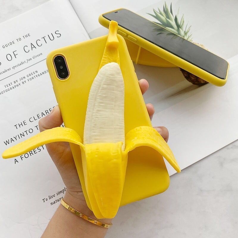 For iPhone 6 6S 7 8 Plus X XS XR 15 14 13 12 Mini 11 Pro Max Release Stress 3D Banana Back Cover Soft TPU Silicon Phone Case