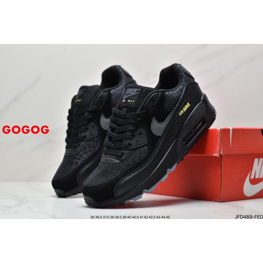 Nike Nk Air Max 90 "ใยแมงมุม" สีดำเรืองแสง Unisex รองเท้าลำลองตัดต่ำ7G