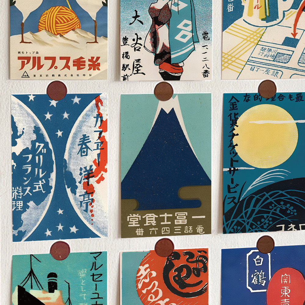 浮世繪 การ์ดข้อความและโปสการ์ดสไตล์ญี่ปุ่น 10ใบ Japanese-style postcards RETRO vintage แถมสติ๊กเกอร์