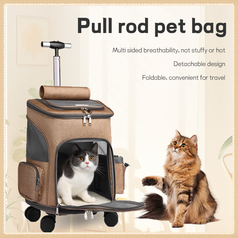 กระเป๋าเป้สะพายหลัง กระเป๋าเดินทาง แบบล้อลาก สามารถพับได้ ระบายอากาศได้ดี แบบสากล สําหรับสัตว์เลี้ยง สุนัข แมว