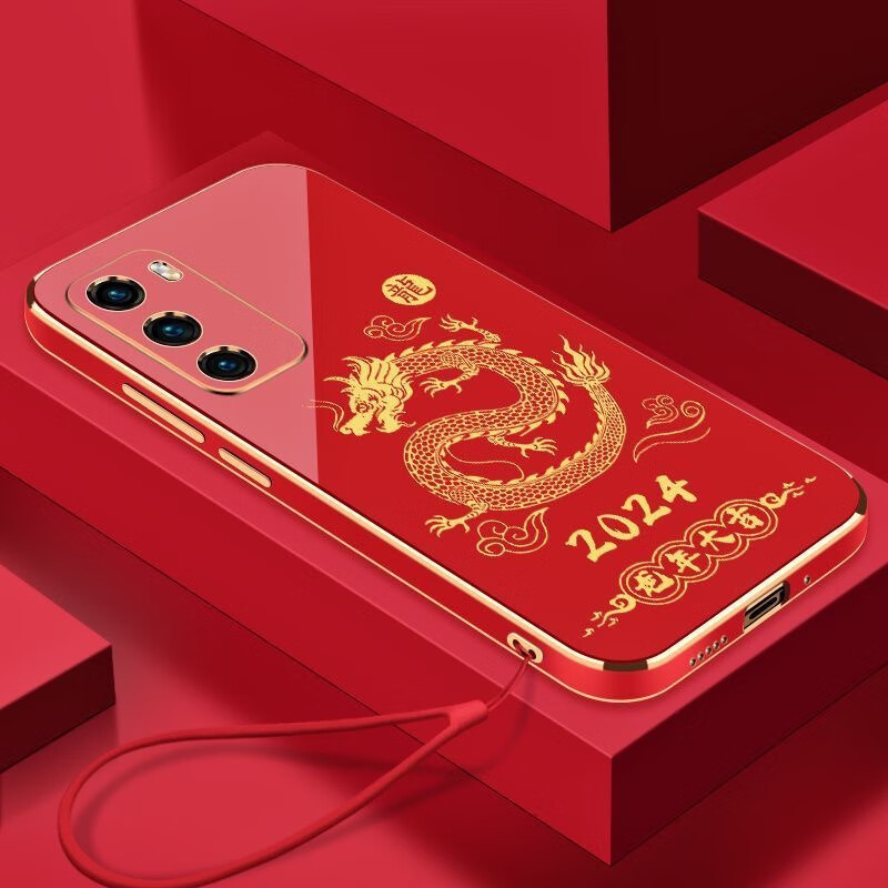 Qiansimei เคสป้องกันโทรศัพท์มือถือซิลิโคน แบบนิ่ม ลายมังกร ชุบไฟฟ้า กันกระแทก สําหรับ Huawei P40 p40pro P40