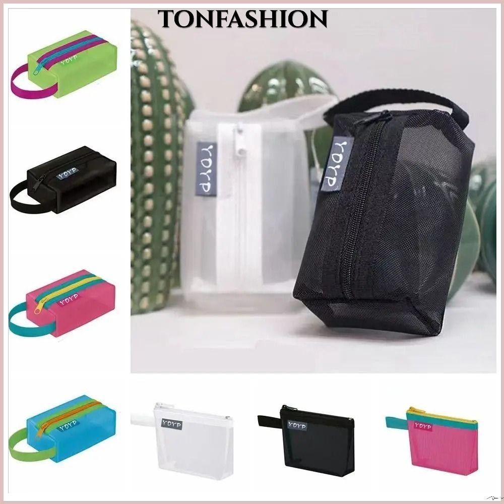 Tonfashion กระเป๋าใส่เหรียญ กระเป๋าเครื่องสําอาง ลิปสติก ผ้าตาข่าย แบบใส มีซิป แบบพกพา สําหรับเดินทาง