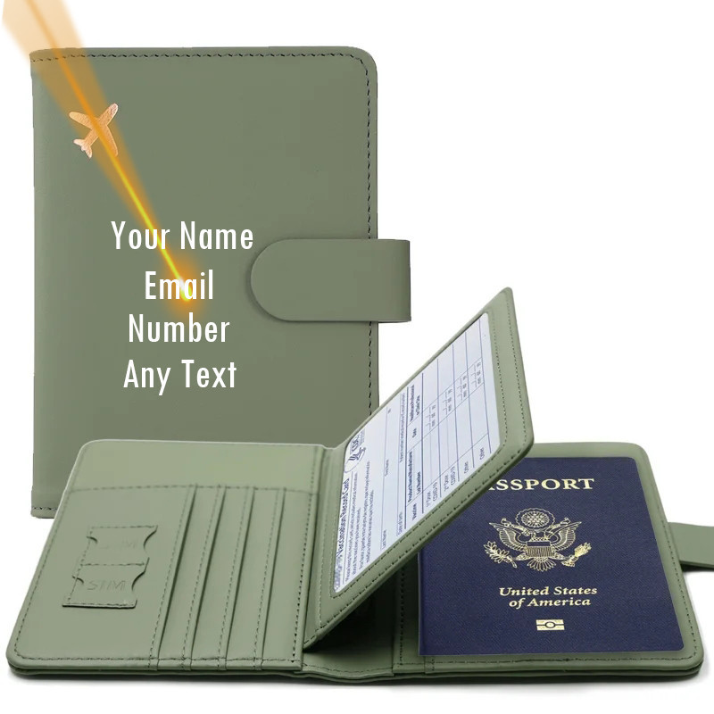 แกะสลักปรับแต่งชื่อ Unisex มัลติฟังก์ชั่ผู้ถือหนังสือเดินทางกรณี RFID Blocking Travel ส่วนบุคคลกระเป๋าสตางค์สําหรับผู้ชายผู้หญิงเขาของเธอ
