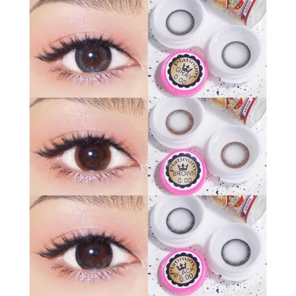 🔥 คอนแทคเลนส์ 💗ขนาดบิ๊กอาย💗 Platinum (kittykwaii) สี : Brown / Gray / Black