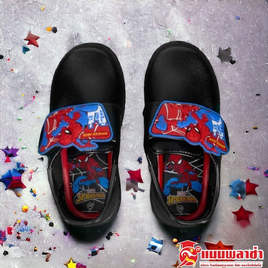 รองเท้านักเรียน รองเท้าชายหนังสีดำ  ลายสไปเดอร์ (มีไฟ) Gerry gang รุ่น SP-6529 - รูปที่ 2