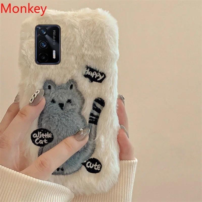 เคสโทรศัพท์มือถือ ขนปุย ลายแมวน่ารัก สไตล์เกาหลี สําหรับ OPPO Realme C35 C53 C55 C67 Reno 11 10 8 8Z
