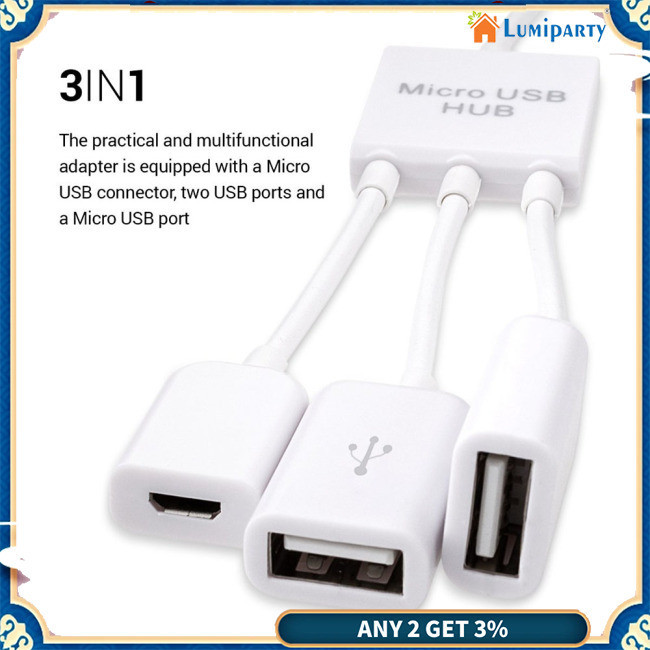 Lumiparty อะแดปเตอร์ฮับ Micro USB OTG สําหรับสมาร์ทโฟน แท็บเล็ต Micro USB Splitter สําหรับ Apple Samsung Lenovo