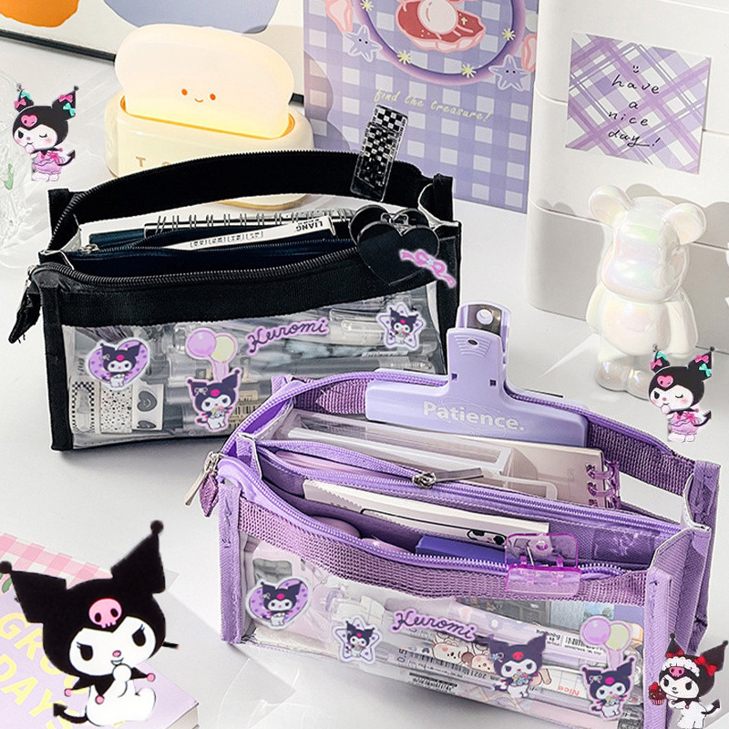Sanrio กล่องเครื่องเขียน กล่องดินสอ แบบใส 6 ชั้น แบบพกพา Cinnamoroll Kuromi กันน้ํา ความจุขนาดใหญ่