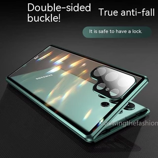สําหรับ Samsung Galaxy S26 S25 S24 S23 22 Ultra/Plus S25 S24 S23FE เคสโทรศัพท์ 360° โลหะแม่เหล็กกันกระแทกเต็มรอบทิศทาง ความละเอียดสูง กระจกเหนียวกล้องเลนส์ป้องกันพลิกล็อคปก