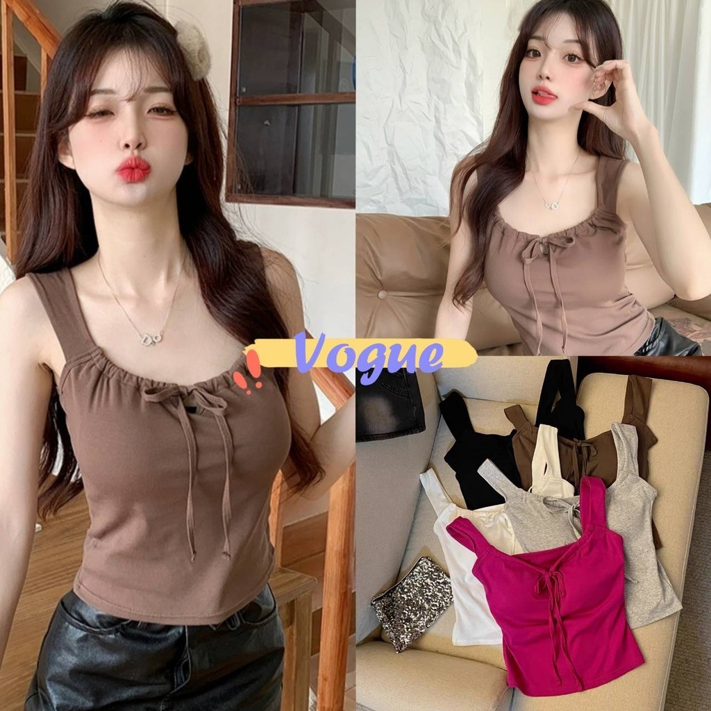 Vogue🌟พร้อมส่ง🌟 เสื้อกล้าม มีฟองน้ำ ดีเทลผูกโบว์น่ารัก (FY068)