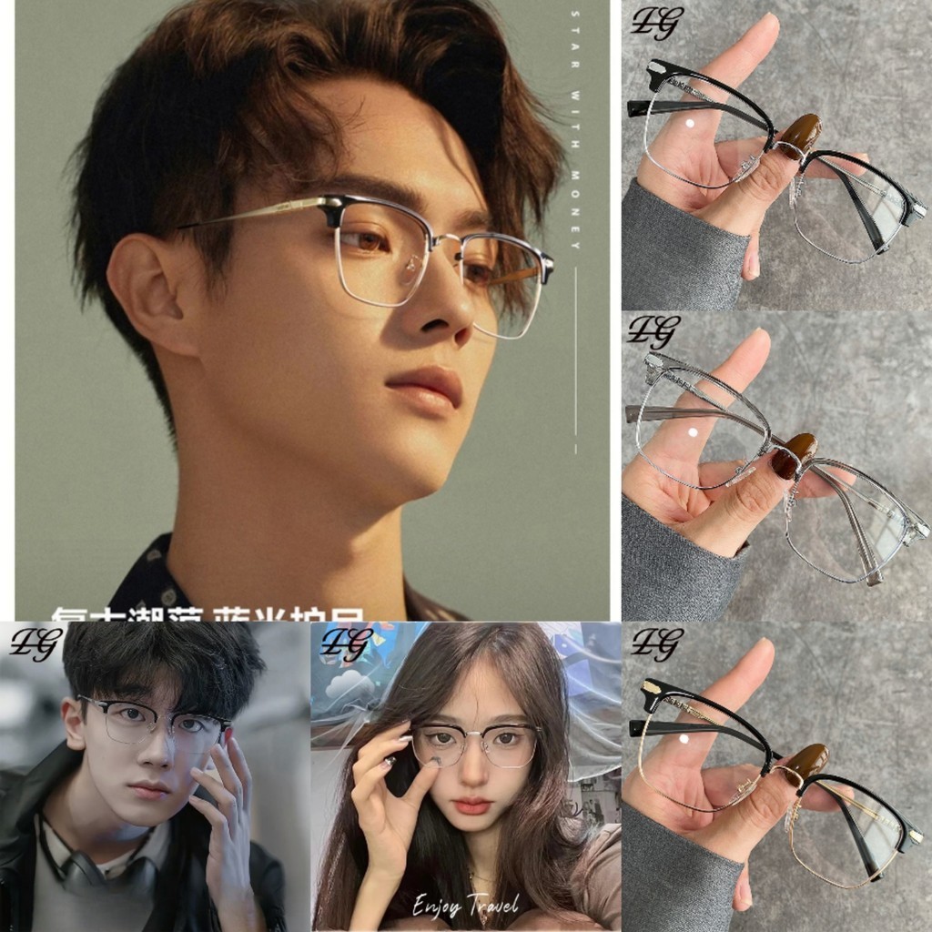 【พร้อมสต็อก】แว่นกรองแสง แว่นตาสายตาสั้น 0°-600° ป้องกันรังสี กรอบเหลี่ยม แฟชั่นสำหรับผู้ชาย และผู้หญิง เลนส์ถอดได้ L11