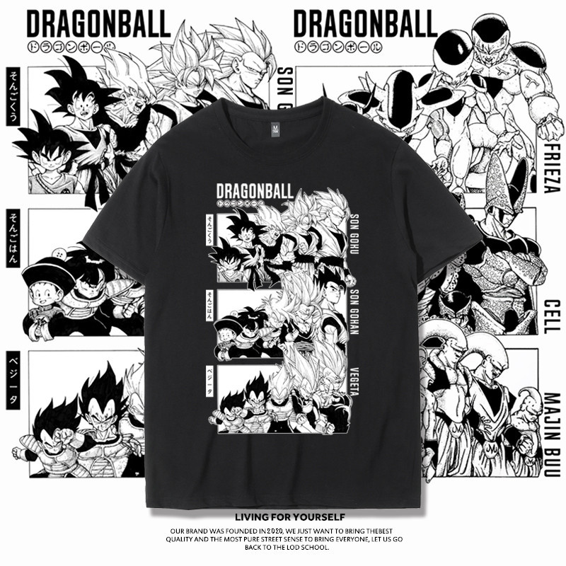 🎁🎀เสื้อยืดแบรนด์ร่วม Dragon Ball Buu Frieza Vegeta Goku Super Saiyan Dragon Ball Super แขนสั้นผ้าฝ้าย男